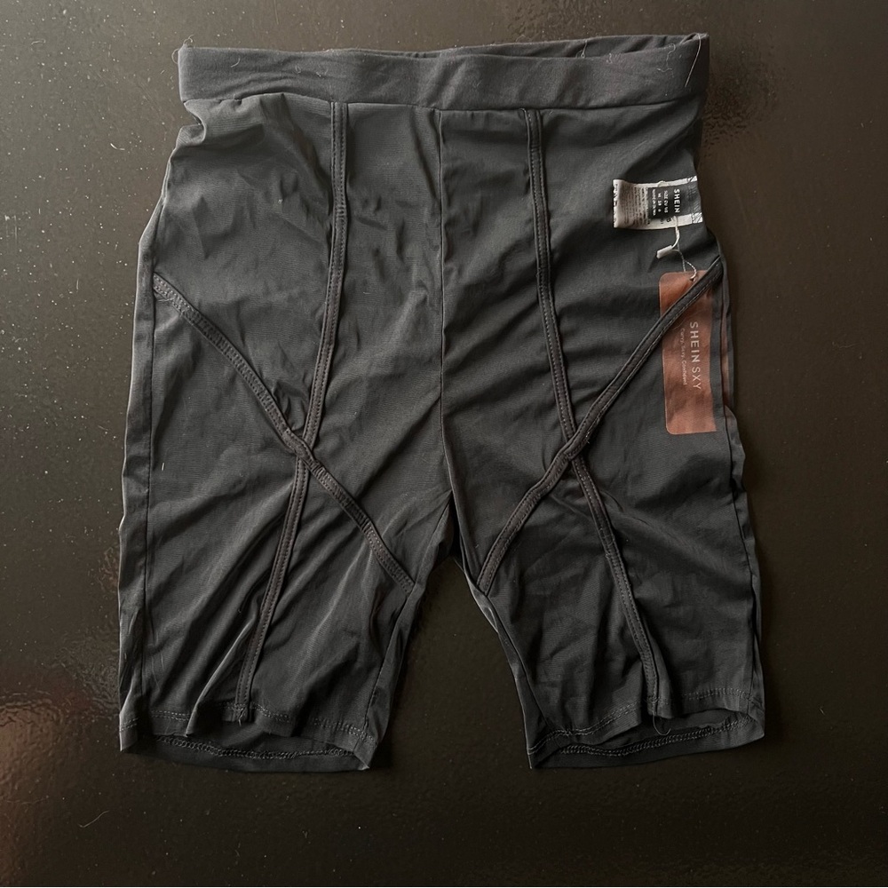 NWT Mesh Sheer Black Compression Detailed Shorts Medium